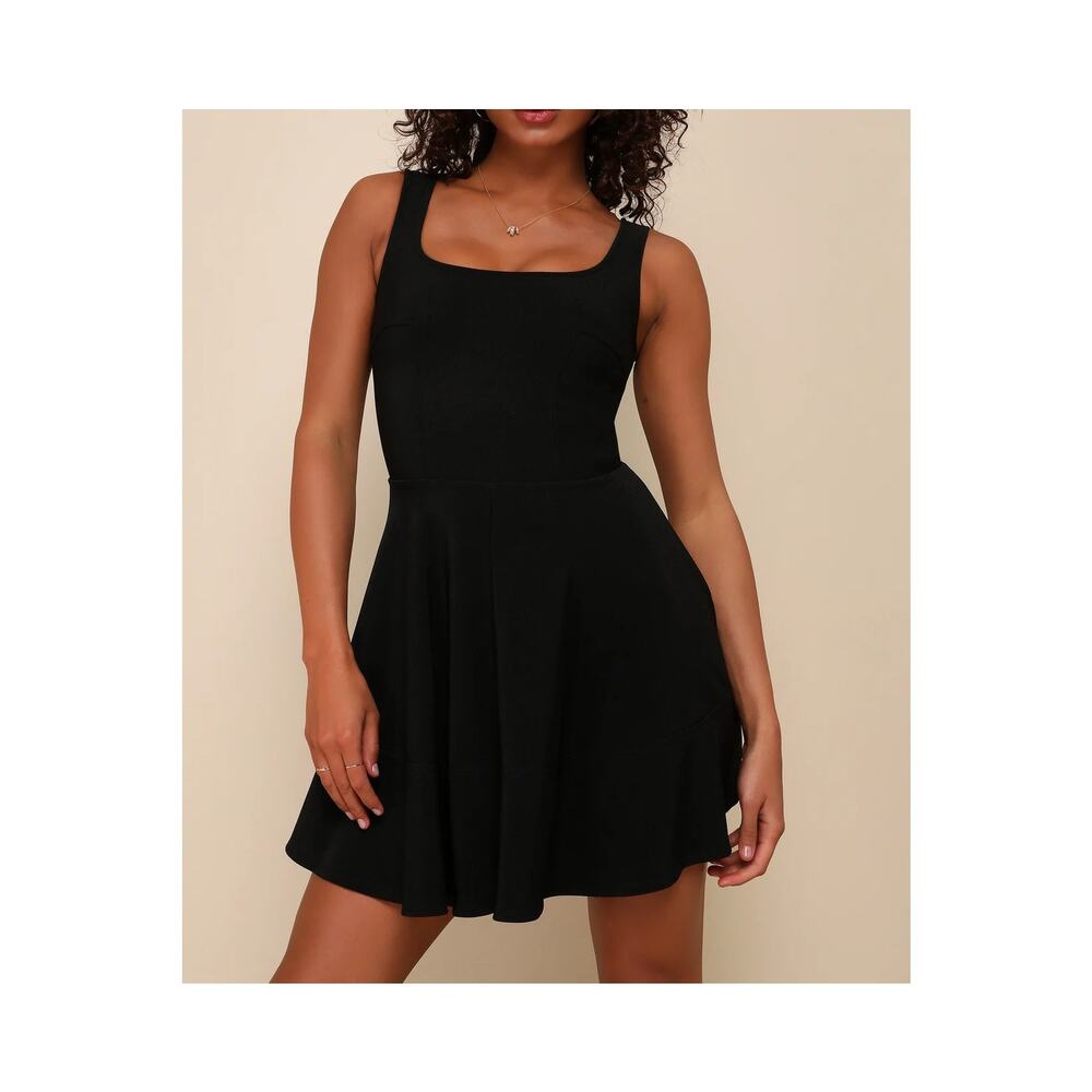NWT Lulus Home Before Daylight Sleeveless Square Neck Mini Dress Black Womens 3X